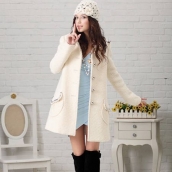 秋冬女裝奶白色鑲大寶石鉆石大衣娃娃款加厚羊毛呢子外套 免運費