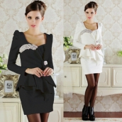 淑女OL職業裝韓版超閃鉆寶石 高貴名媛蝴蝶結 派對緊身連衣裙