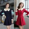 長袖加厚春秋連衣裙氣質修身羊毛呢裙娃娃領打底裙 免運費