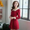 長袖加厚春秋連衣裙氣質修身羊毛呢裙娃娃領打底裙 免運費