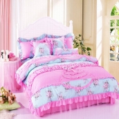 韓式淑女田園粉嫩公主全棉床裙式四件套