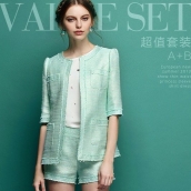 春夏季新款 歐美名媛氣質小香風套裝 中袖圓領西裝短款小外套 免運費