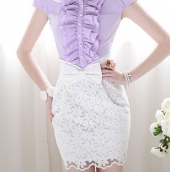 春裝新款白色鬱金香型百搭繡花半裙 蕾絲蝴蝶結高腰修身半身裙 免運費